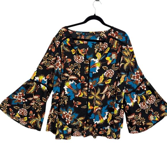 I.N.C. Woman Plus Size Floral Peasant Blouse Bell Sleeve Size 1X Boho Romantic - Picture 2 of 7